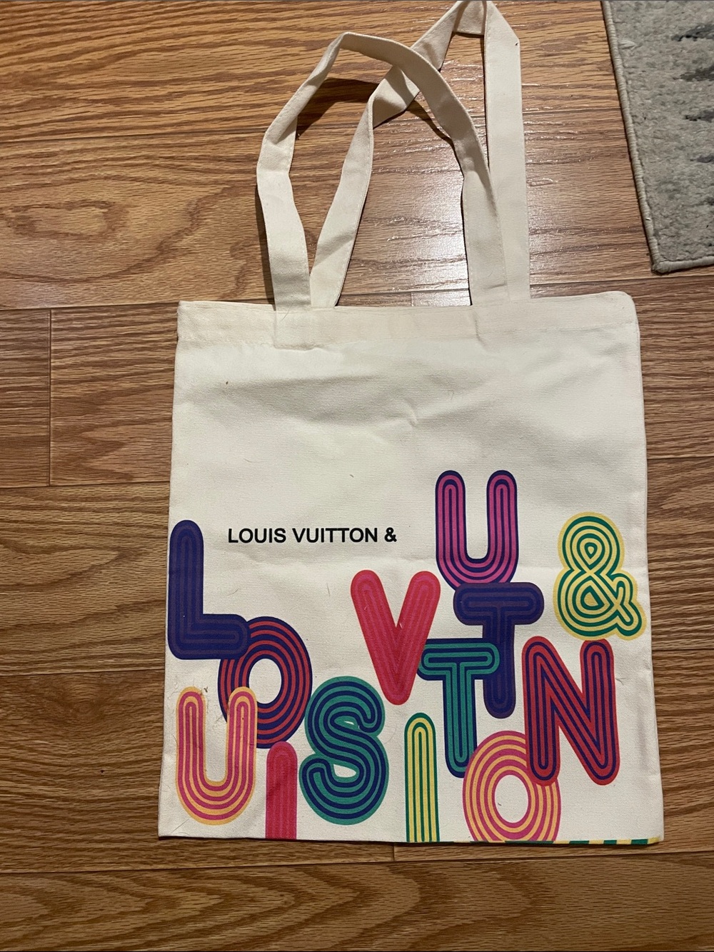 Louis Vuitton Cream Canvas Tote with Multicolor Retro Lettering